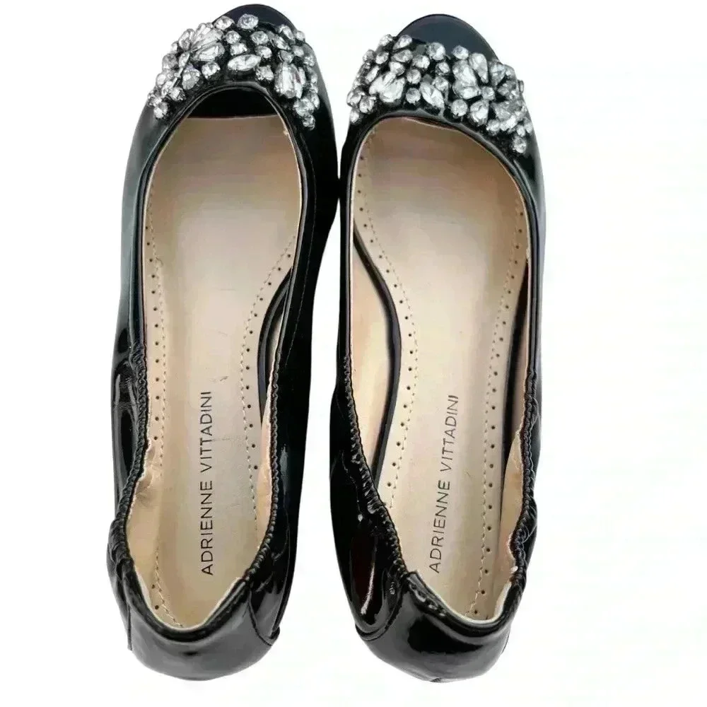 ADRIENNE VITTADINI GEM STUDDED BLACK PATENT LEATHER WOMEN KODY BALLET F…